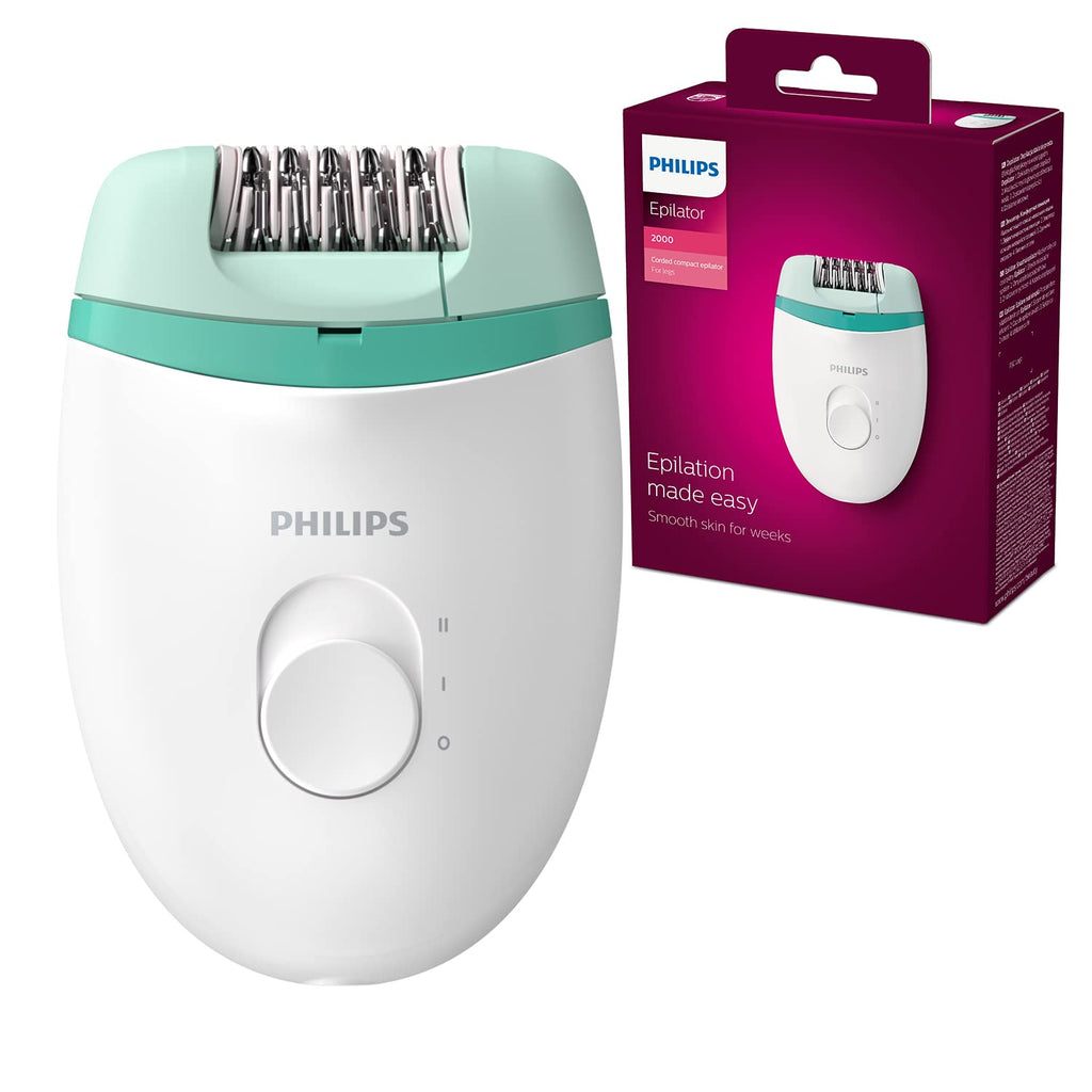 Philips Satinelle Essential BRE224/00 Compact Corded Epilator, White/Green - NewNest Australia