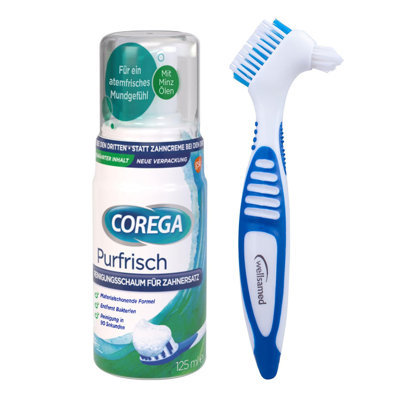 Wellsamed economy set with denture brush and COREGA Purfrisch cleaning foam for the third teeth (plastic) plastic - NewNest Australia