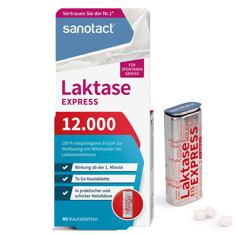 Sanotact Lactase 12,000 Express ‚ 40 Lactose Tablets With Immediate Effect + Extra High Dose ‚ Lactose Tablets For Lactose Intolerance + Milk Intolerance - NewNest Australia