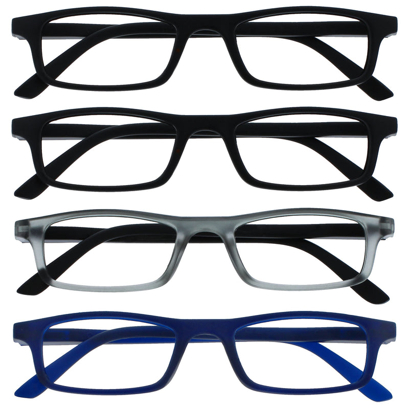 The Reading Glasses Company The Reading Glasses Company Reader Value Pack of 4 Men Women Spring Hinges Black Black Matte Gray Black Matte Navy Blue +1.50 Diopter Single - NewNest Australia