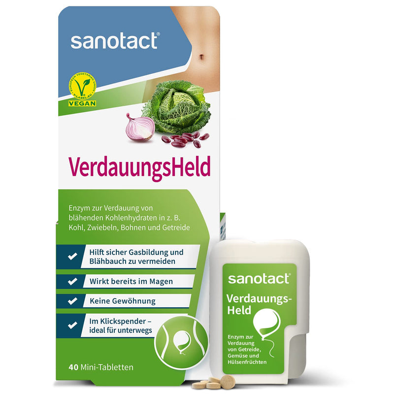 sanotact Digestive Hero • 40 mini tablets • Helps with the digestion of grains, cabbage and legumes • Irritable bowel syndrome tablets promote digestion for bloated stomachs 40 pieces (pack of 1) - NewNest Australia