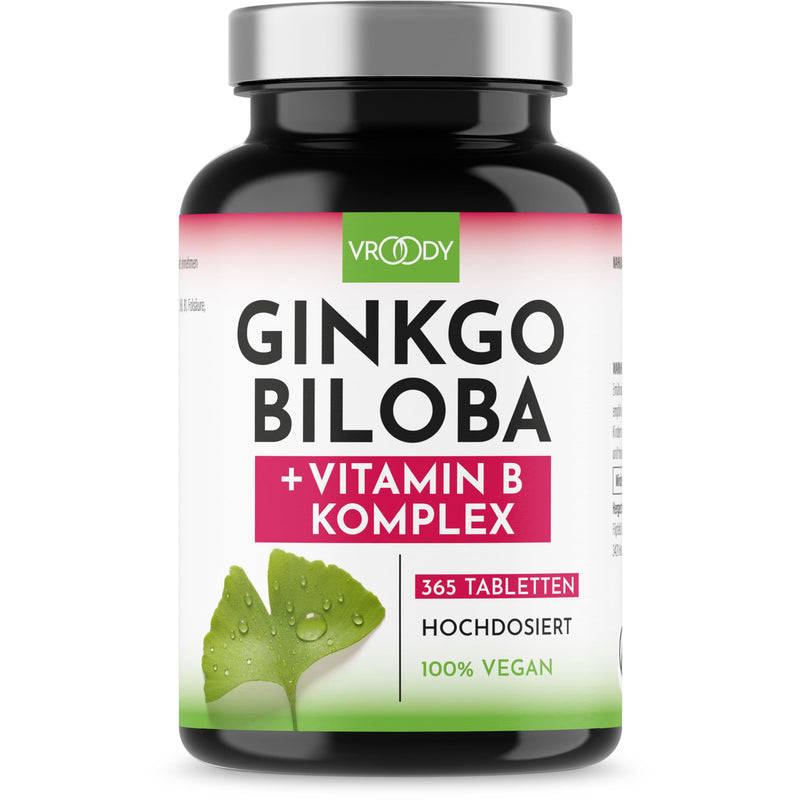Vegan Ginkgo Biloba Extract High Dose - with Vitamin B12 Helps Reduce Tiredness and Fatigue - 365 Small Tablets That Are Easy to Take 365 Pieces (Pack of 1) - NewNest Australia