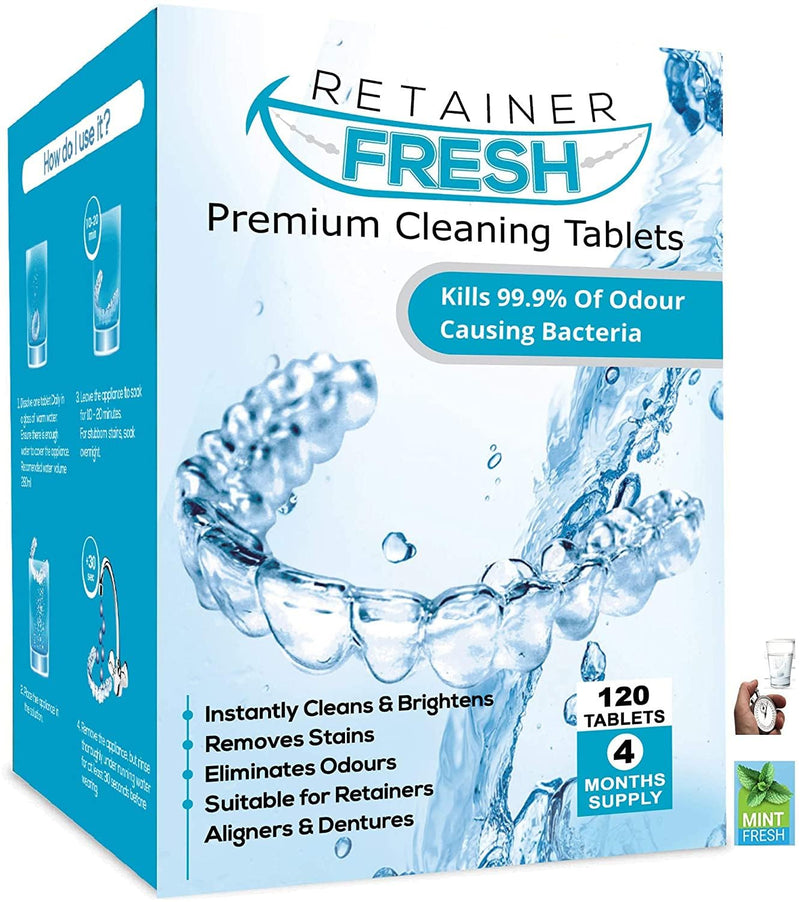 Retainer Cleaning Tablets - 120 Tablets Retainer Fresh, Keep Your Retainers and Stain Free - Retainer Cleaner Tablet, Mouth Guard, Dentures - NewNest Australia