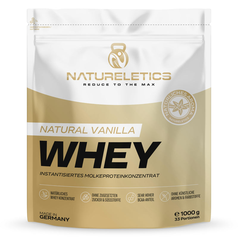 NATURELETICS VANILLE 1kg natural premium whey protein from Germany without added sugar, sweeteners and artificial flavors, protein powder with a high BCAA content of 22.6% - NewNest Australia