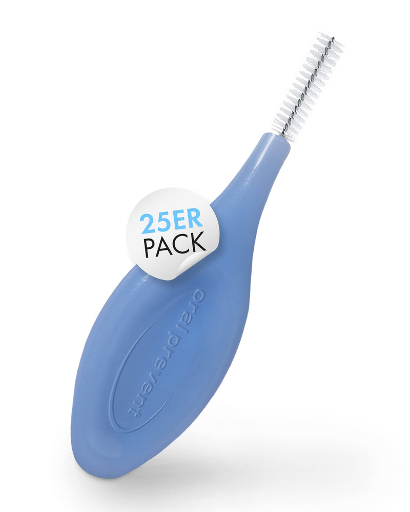 Pack of 25: ORAL PREVENT interdental brushes - teeth cleaning for the spaces between teeth - interdental brush - tartar/caries prevention - blue - 0.70 mm - ISO 4 ISO size: 4 (blue); Wire: 0.70mm Ø - NewNest Australia
