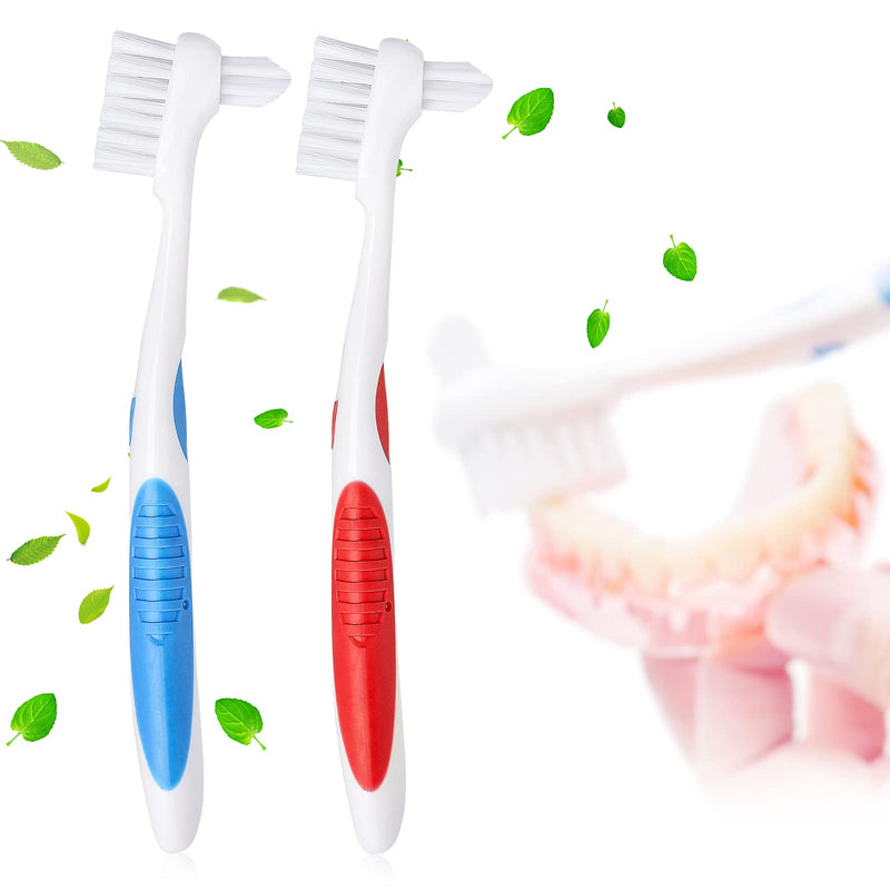 Y-Kelin denture cleaning brushes with double bristles, 1 red, 1 blue - NewNest Australia