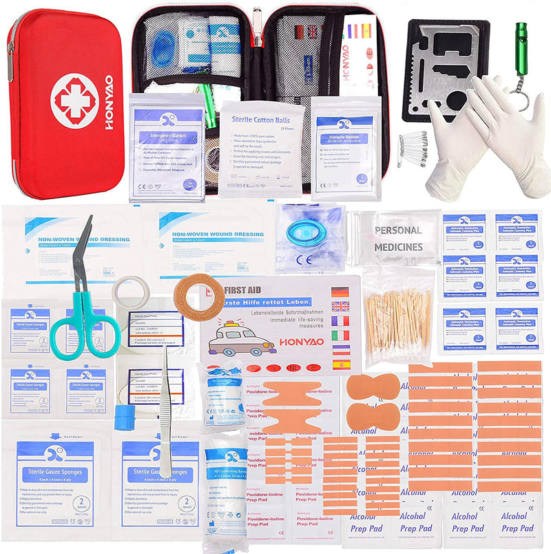 Honyao First Aid Kit, 200 Piece Compact Medical Survival Kit/Box With Lightweight Hard Case For The Car, Motorcycle, Home, Workplace, Outdoors, Camping, Hiking, Emergencies - NewNest Australia