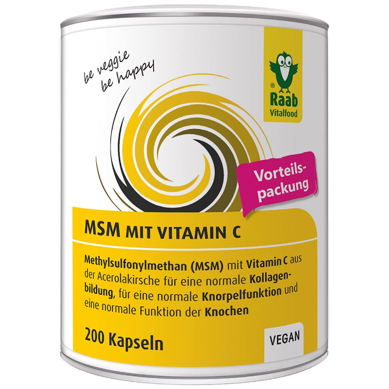 Raab Vitalfood MSM capsules, methylsulfonylmethane, vitamin C, 200 pieces, highly pure, vegan - NewNest Australia