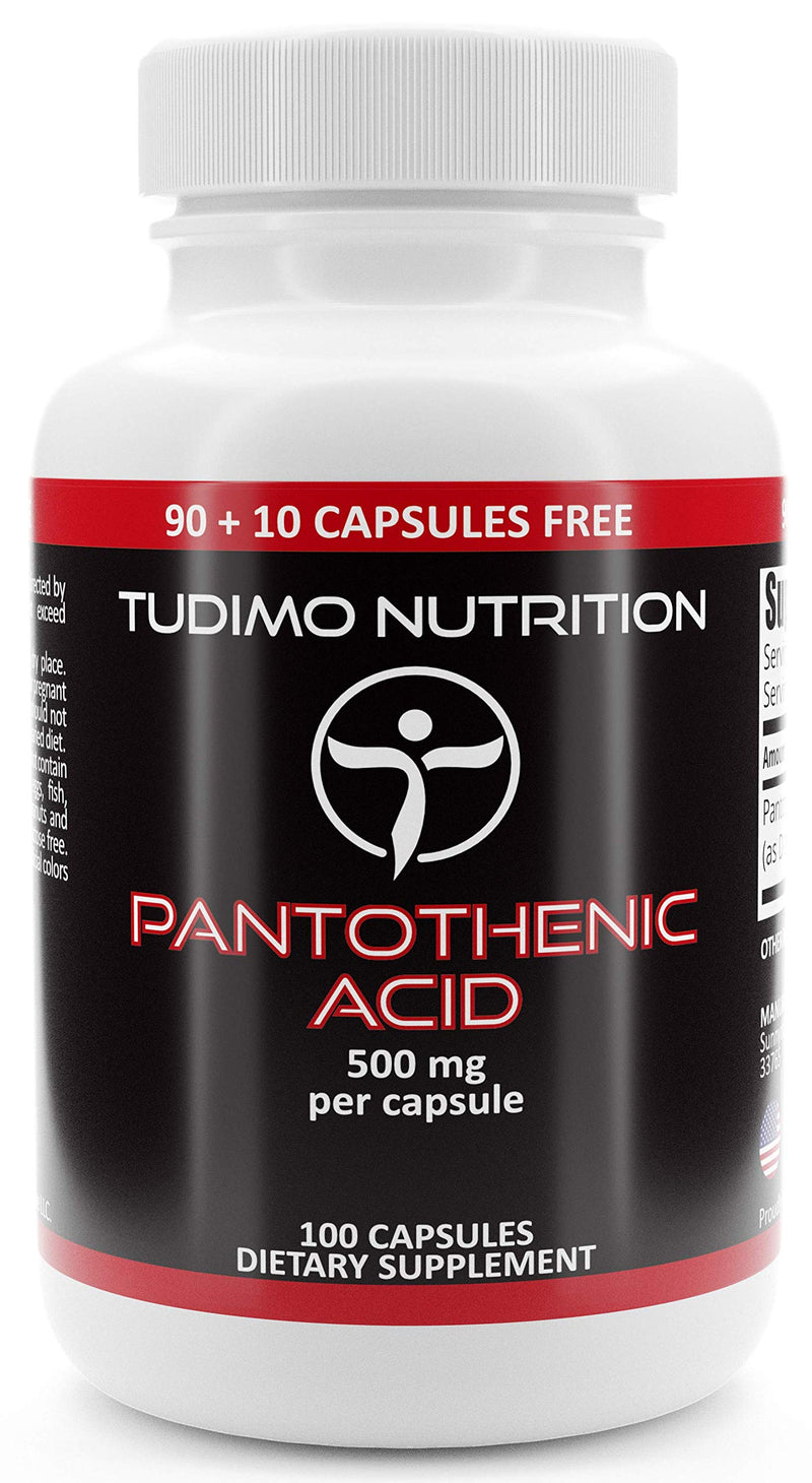 Vitamin B5 capsules, high dosage 500 mg pantothenic acid - 100 pieces (3+ month supply) each with 500 mg of high-quality Vit B5 pantothenic acid powder - NewNest Australia