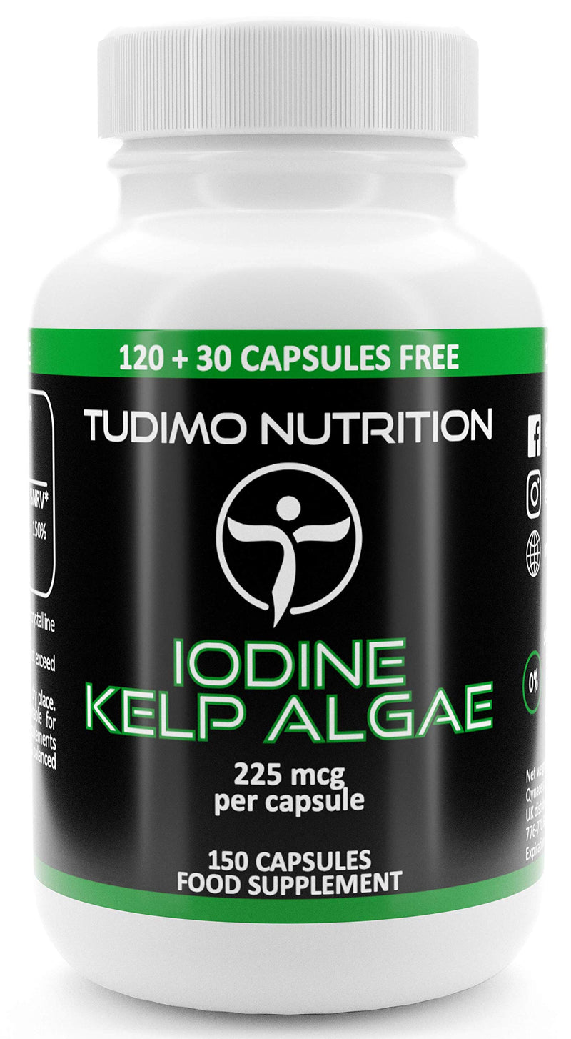 Iodine Kelp Algae Extract Capsules 225 mcg - 150 pieces (5 month supply) of quick-dissolving iodine tablets, each with 225 mcg of high-dose iodine supplement extract powder 150 pieces (pack of 1) - NewNest Australia
