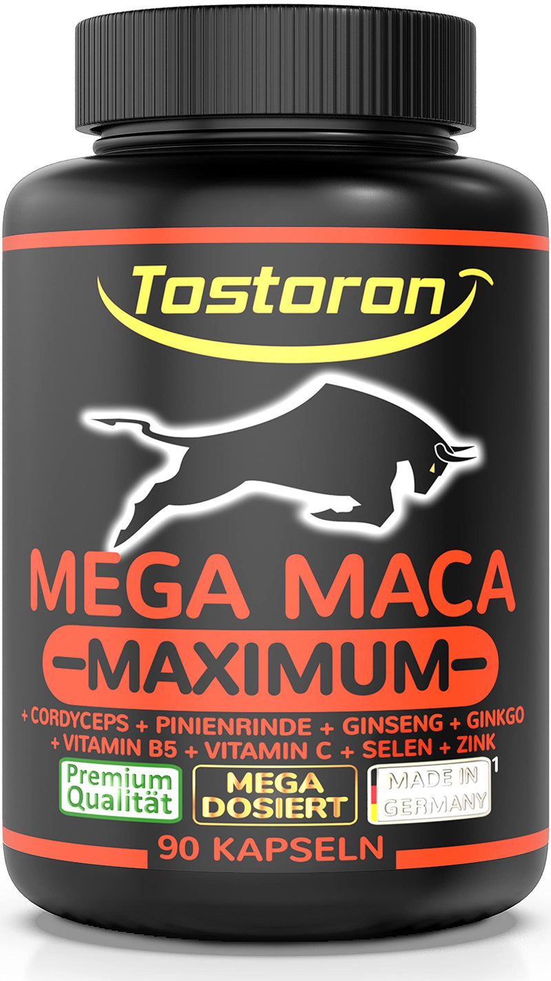 Tostoron Mega Maca Cordyceps 90 Capsules Extra Strong + High Dose - Bring The Tostoron Hammer Directly Home Caterpillar Extract 10:1 + Maca Extract 50:1, Vitamin B5, Selenium, Zinc (1 x 80.6 g) - NewNest Australia