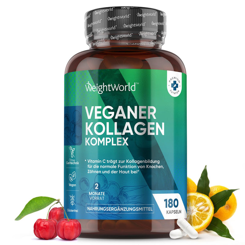 Vegan Collagen Capsules - Collagen Complex Protein For Collagen Formation In The Body - 180 Capsules For 2 Months - Hyaluronic Acid, Vitamin C, E & Zinc - For Skin, Hair & Nails - Collagen Weightworld - NewNest Australia