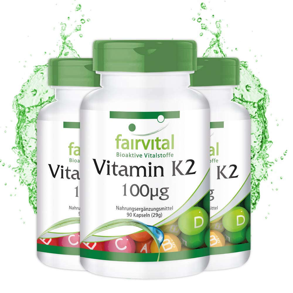 Fairvital | Vitamin K2 MK-7 100µg - HIGH DOSE - Menaquinone MK-7 - natural & fermented from Natto - VEGAN - 270 capsules (90x3) - NewNest Australia