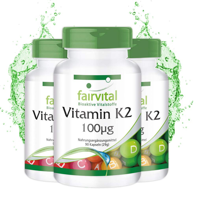 Fairvital | Vitamin K2 MK-7 100µg - HIGH DOSE - Menaquinone MK-7 - natural & fermented from Natto - VEGAN - 270 capsules (90x3) - NewNest Australia