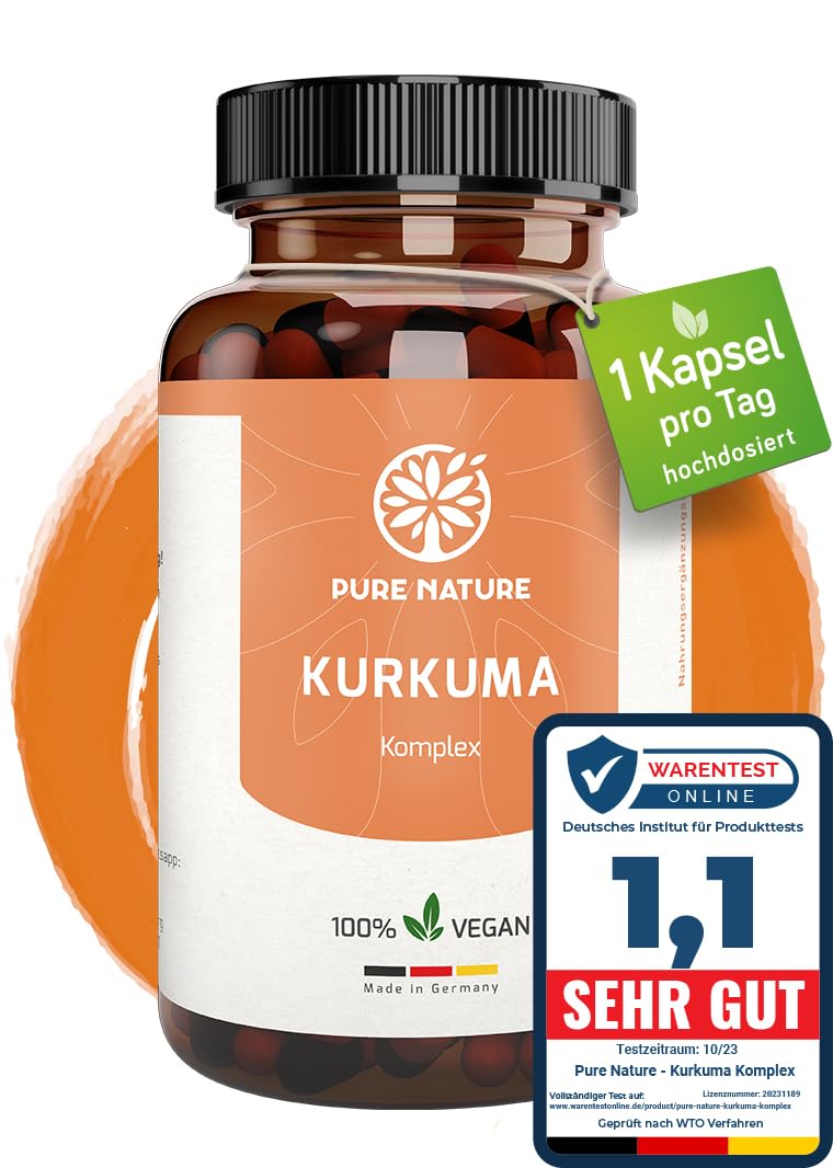 Pure Nature Turmeric Capsules Complex HIGH DOSE [1 capsule/day I 12,000 mg Curcuma] - Curcuma Capsules High Dose with Vitamin C & Piperine - 90 Turmeric Capsules - Made in Germany - NewNest Australia