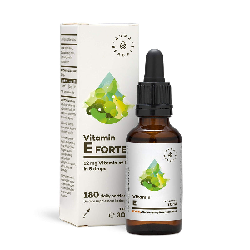 AURA HERBALS® Vitamin E Forte 900 drops of oil - High dosage and up to 180 DAILY SERVINGS - Liquid 30ml - Natural product 100% - Vegan - High bioavailability - Simple composition - NewNest Australia