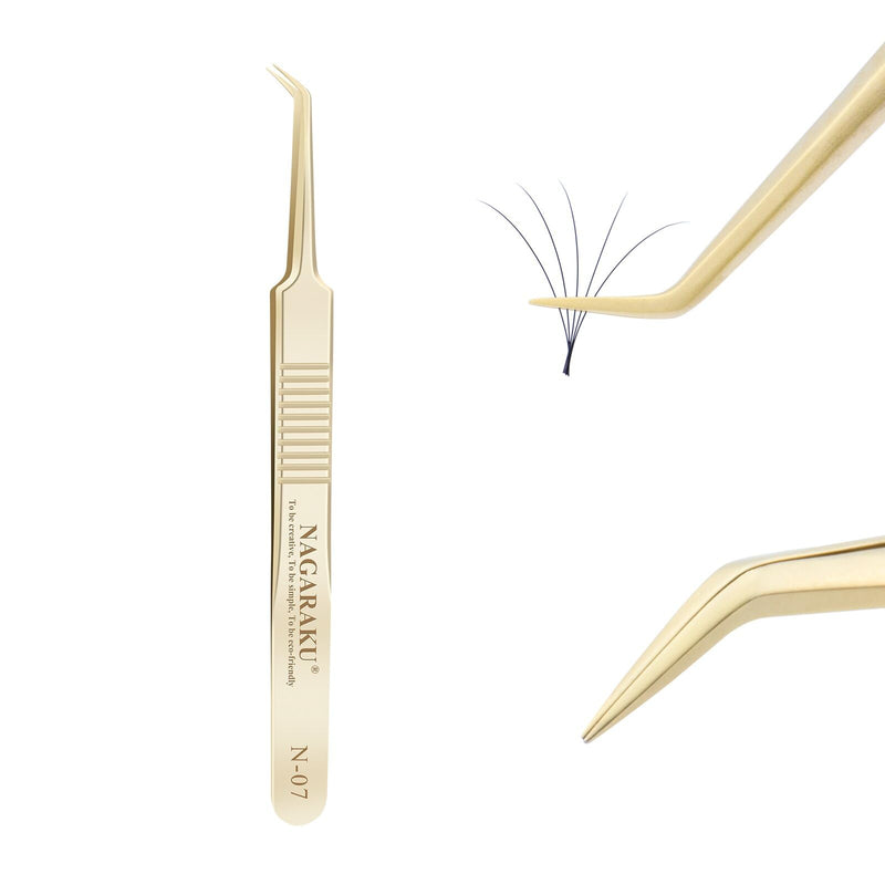 NAGARAKU Eyelash Extension Tweezers Professional Precision Tweezers Gold Curved Volume Cluster Super Light Easy Fanning Pre-Made Fan Tweezers Stainless Steel Tweezer (N-07) N-07 - NewNest Australia