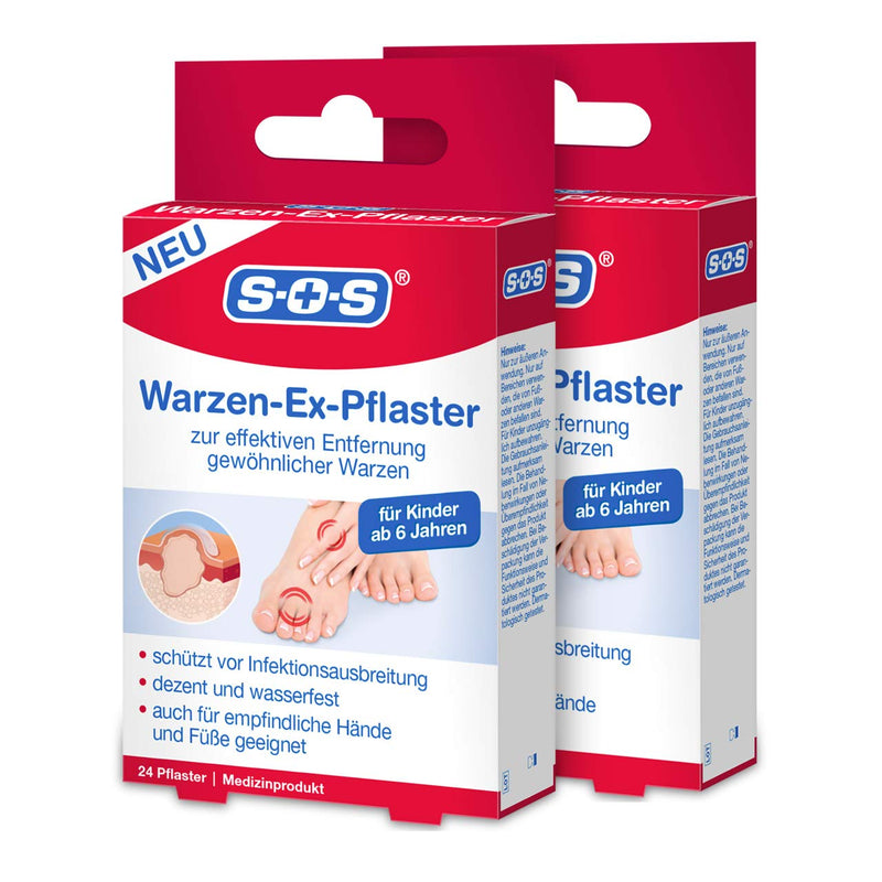 SOS Warzen-Ex plaster - wart plaster for removing common warts on the hand and foot - waterproof - for children aged 6 and over - 2 x 24 plasters - NewNest Australia