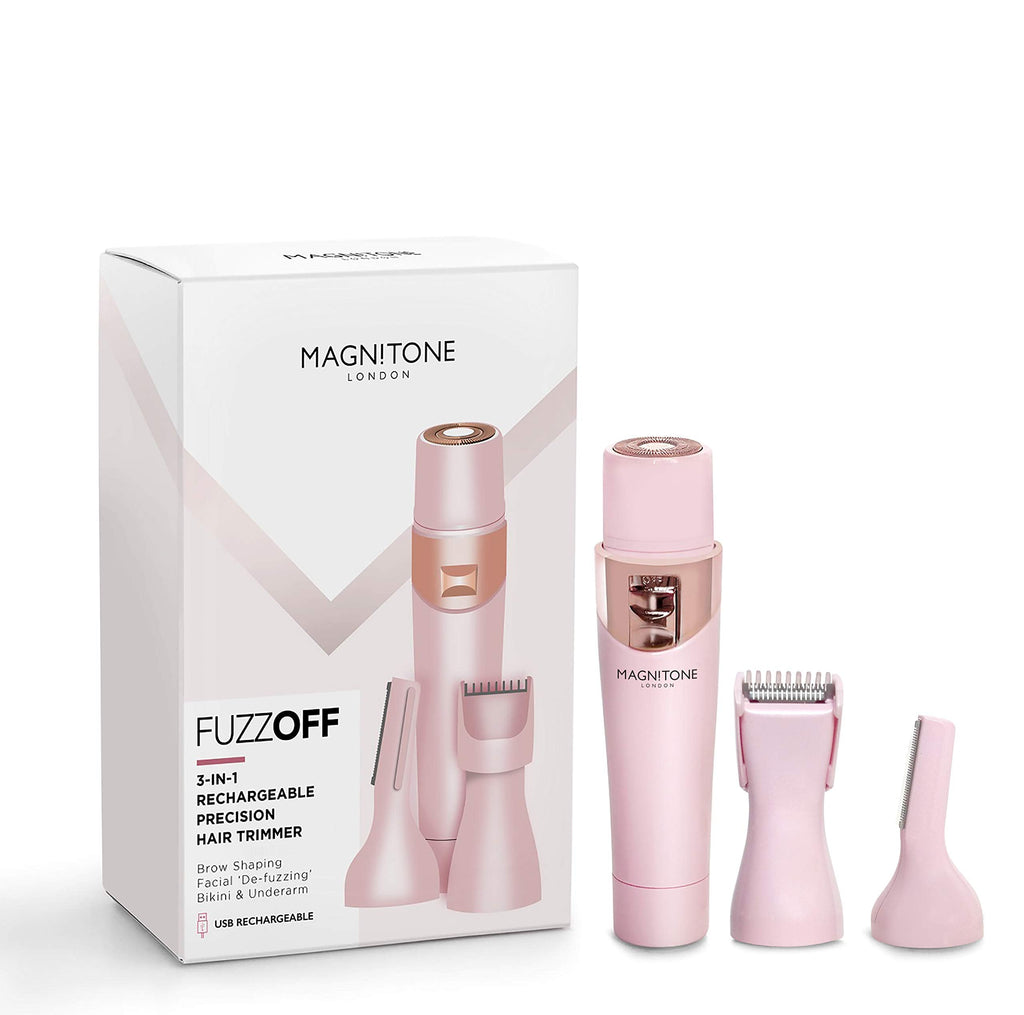 Magnitone FuzzOff 3-in-1 Rechargeable Precision Hair Remover Women for Face, Chin, Upper Lip, Eyebrows, Body, Underarm Area and Bikini Zone - Pink - NewNest Australia