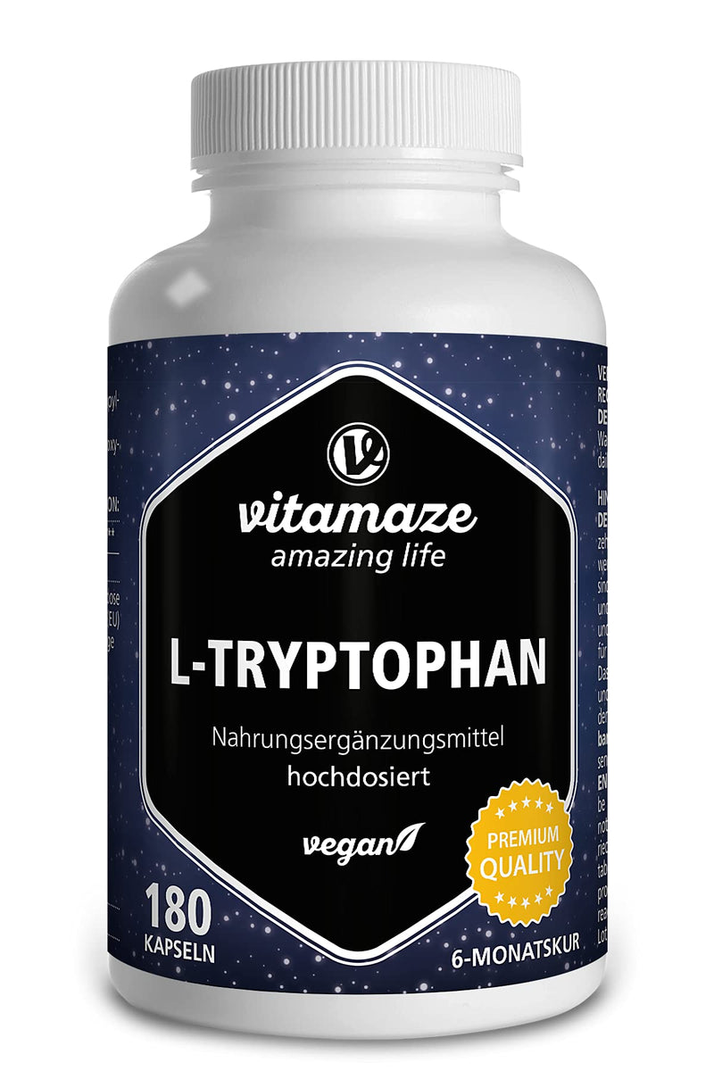 L-Tryptophan High Dose, Vegan, 500 Mg Powder Per Capsule, 180 Capsules For 6 Months, Pure Essential Amino Acid, Naturally Fermented, Dietary Supplement Without Additives, Made In Germany - NewNest Australia