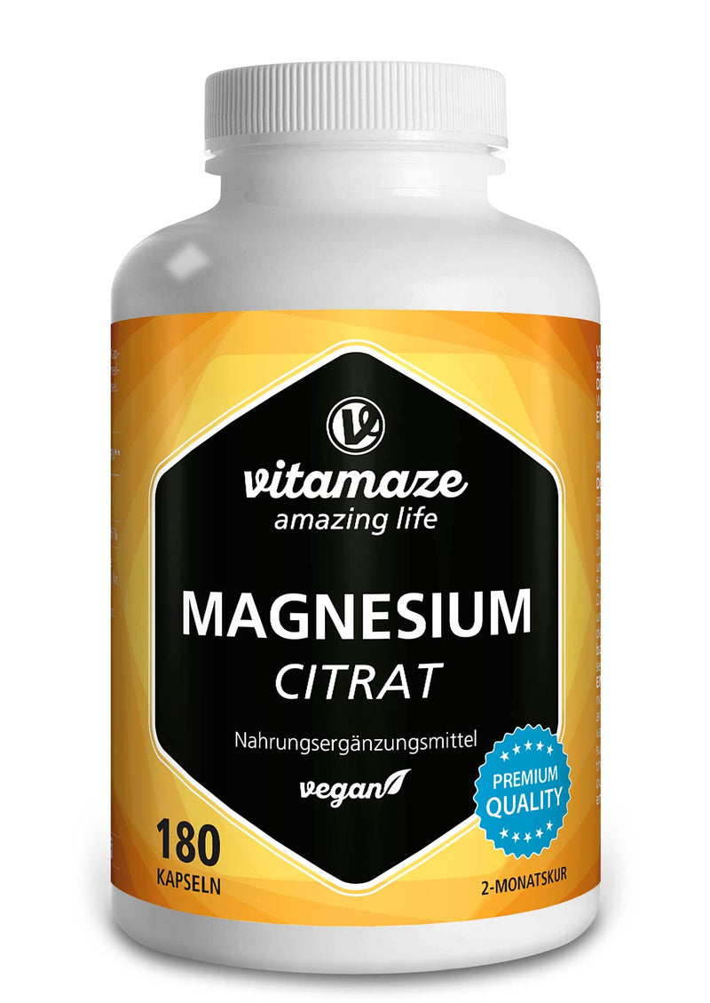 Magnesium citrate capsules, high-dose & vegan, 2250 mg of which 360 mg of elemental magnesium per daily dose, 180 capsules for 2 months, natural supplement without additives, Made in Germany - NewNest Australia