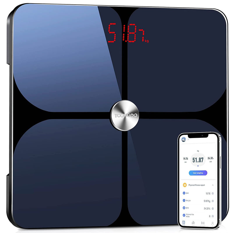 Youngdo Ito Bluetooth Body Fat Scales With Shatterproof Glass, Digital Personal Scales With App, Supports 19 Data Analysis Reports And Unlimited Users, Maximum Load Capacity 180 Kg - NewNest Australia