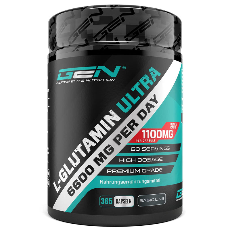 L-Glutamine - 365 capsules - Extra high dose with 1100 mg per capsule - 6600 mg per daily serving - Pure & ultra-fine L-Glutamine - No unwanted additives - Laboratory tested - Premium quality - NewNest Australia