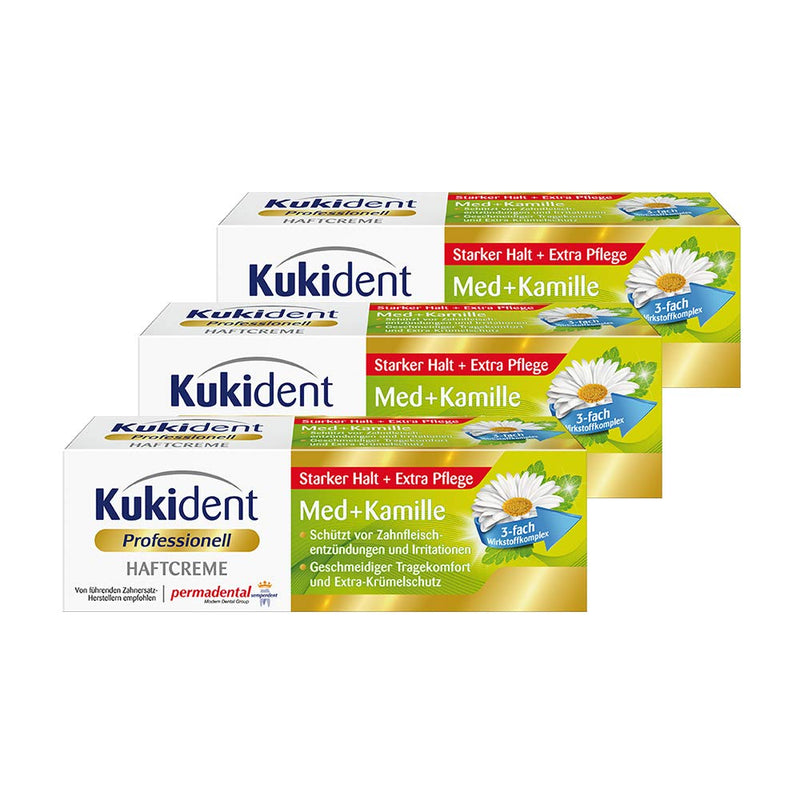 Kukident adhesive cream Med+Chamomile tooth cleaner for third parties, pack of 3 (3 x 40 g) 40 g (pack of 3) - NewNest Australia