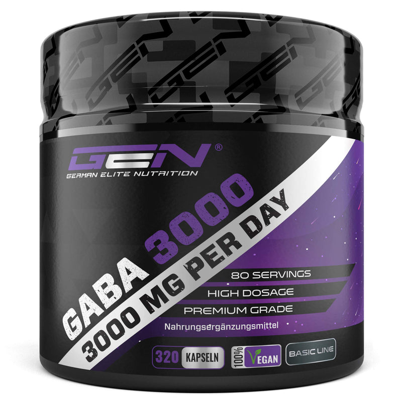GABA 3000 - 320 capsules of 750 mg each - Gamma aminobutyric acid - High dose with 3000 mg per daily serving - Amino acid - Premium quality - German Elite Nutrition - NewNest Australia