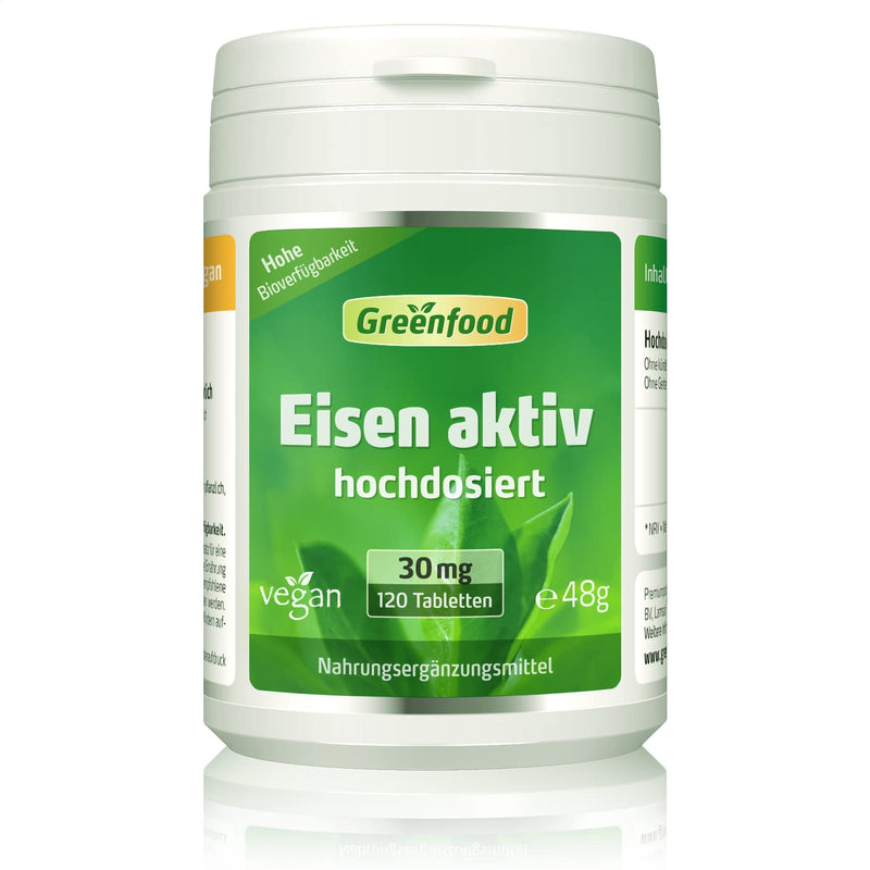 Greenfood - Iron active 30 mg - Extra high dosage - 120 vegan iron tablets - Important for blood formation, energy and immune system - No artificial additives 120 pieces (pack of 1) - NewNest Australia