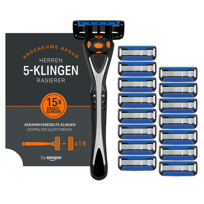 by Amazon Men's Razor with 5 Blades, Multi-Colour, 17 Piece Set, 1 Piece + 16 Refill Packs Modern - NewNest Australia