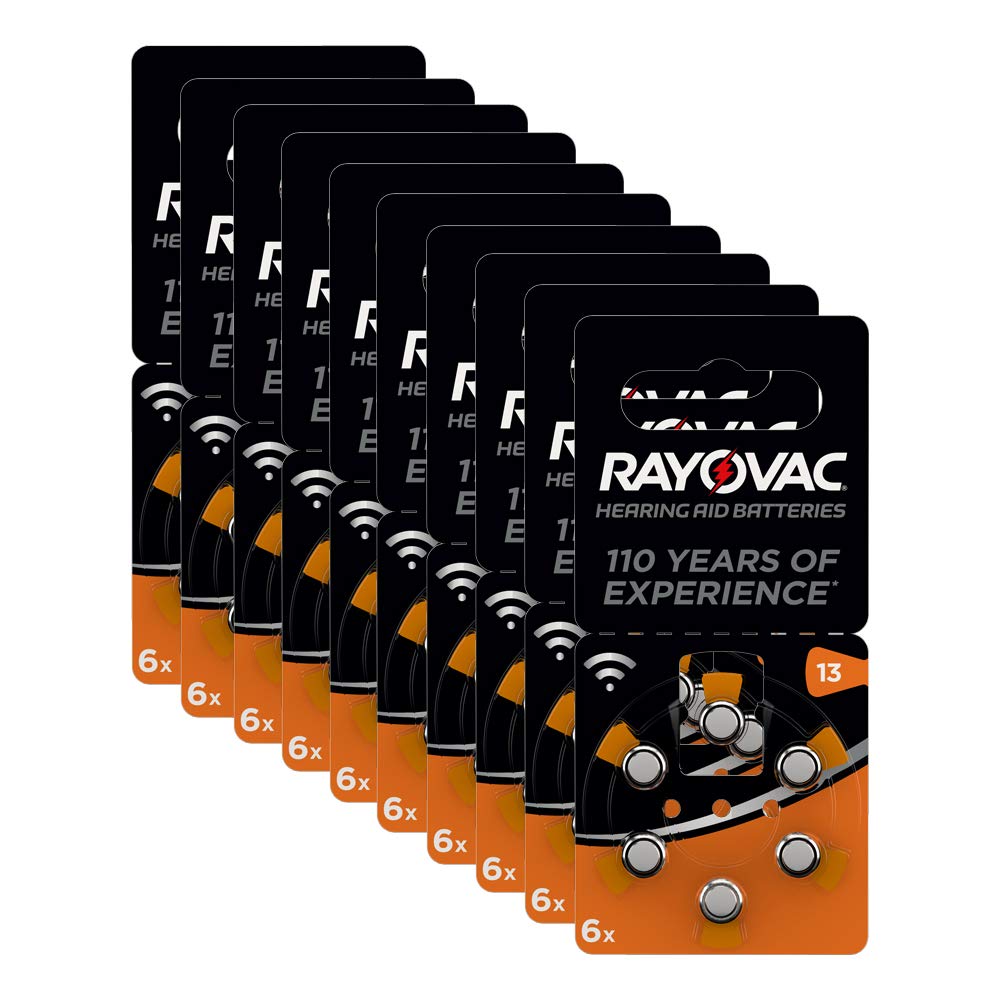 RAYOVAC hearing aid batteries, button cells for hearing aids, pack of 60, size 13 13 (orange) single - NewNest Australia