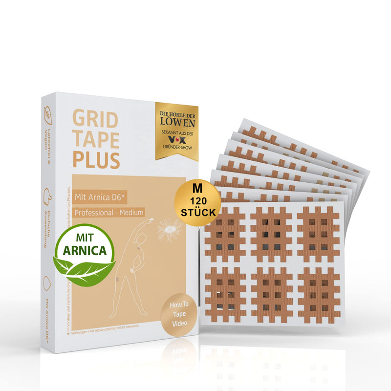 AKTIMED Grid Tape PLUS Professional Pack - Patent-based grid tape with natural extract Arnica D6* - Acupuncture plaster dermatologically tested - Crosstape grid plaster pain points medium - NewNest Australia