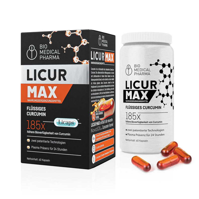 High-dose turmeric capsules - 185x higher bioavailability - high-dose micellar curcumin - 1 vegan capsule daily - equivalent to 6,600 mg turmeric powder - Licur Max 60 (monthly pack) - NewNest Australia