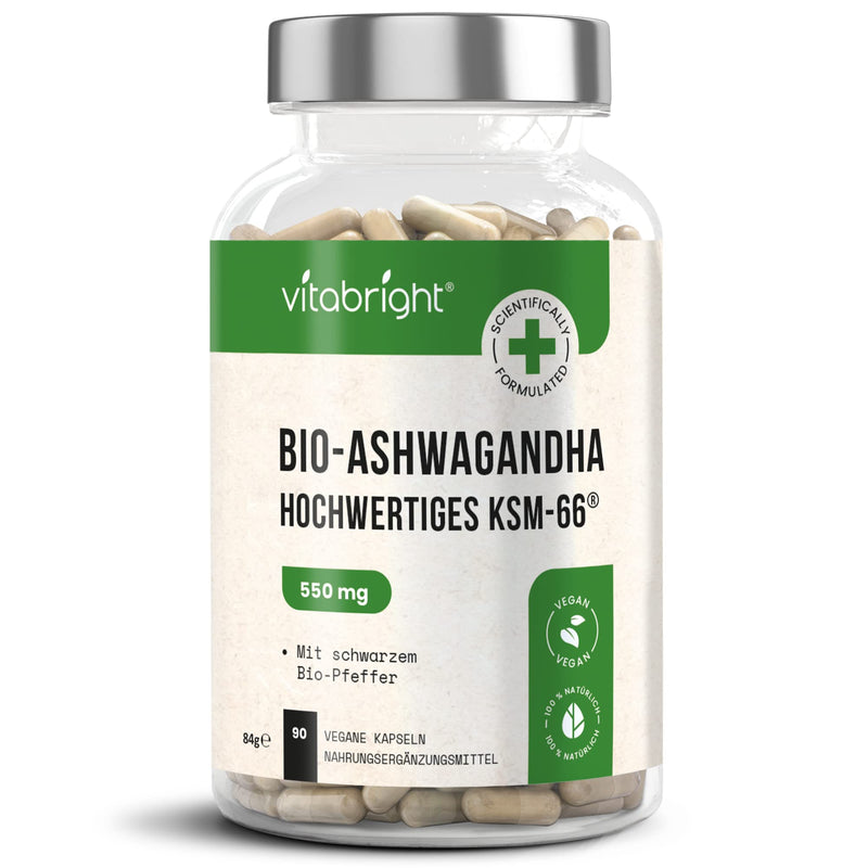Ashwagandha KSM-66 Capsules - 550mg (Highly Concentrated 10:1 Ashwaganda Extract Equivalent to 5500mg) - With 5% Withanolids - 90 Vegan Ashwagandha Capsules - Ayurveda - Made in UK by VitaBright - NewNest Australia
