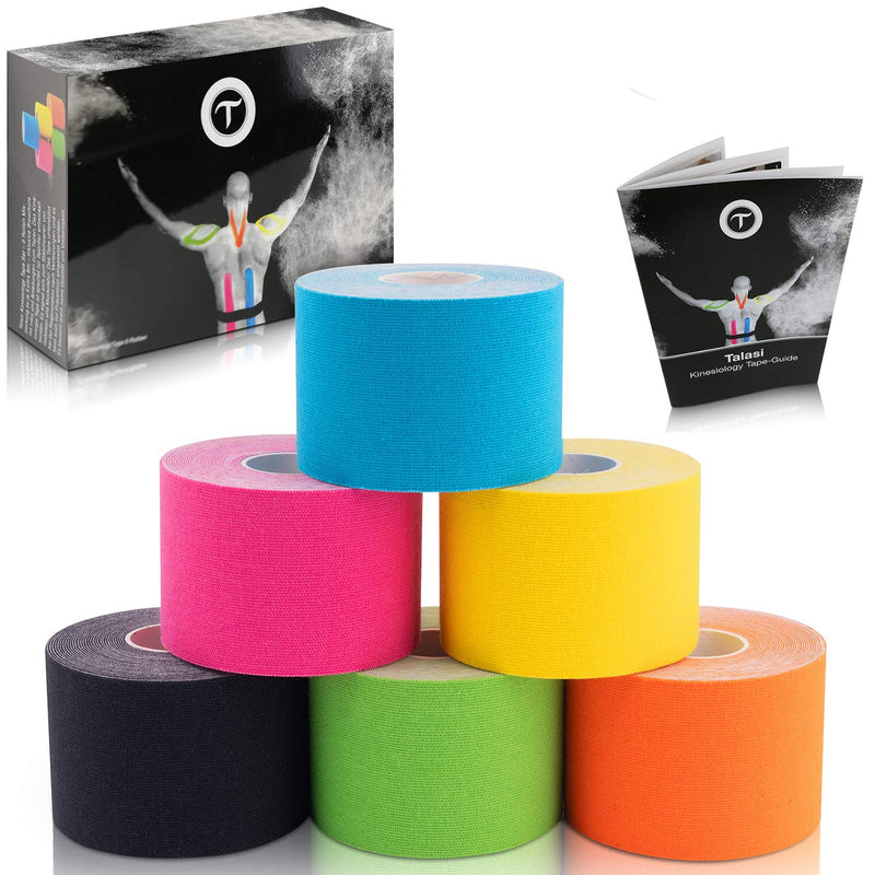 Talasi Kinesiology Tape Set - 6 rolls mix of 5cm x 5m each - including tape guide with information and instructions for taping with Kinesio tapes - NewNest Australia