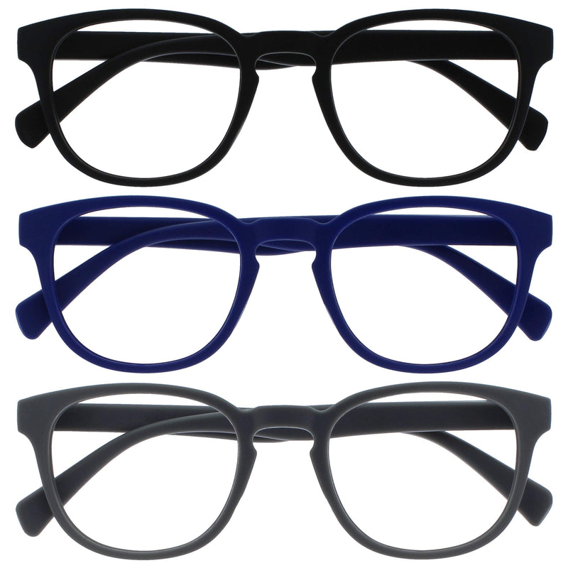 Opulize Pop Reading Glasses Pack of 3 Bold Round Matt Frame Spring Hinges Scratch-Resistant Black Blue Gray Men Women RRR2-137 +1.00 +1.0 Diopters (Pack of 1) - NewNest Australia