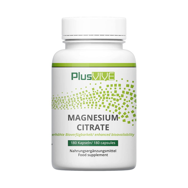 Plusvive magnesium citrate high dose 2250 mg of which 360 mg elemental magnesium per daily dose, 180 capsules, vegan and laboratory tested single - NewNest Australia