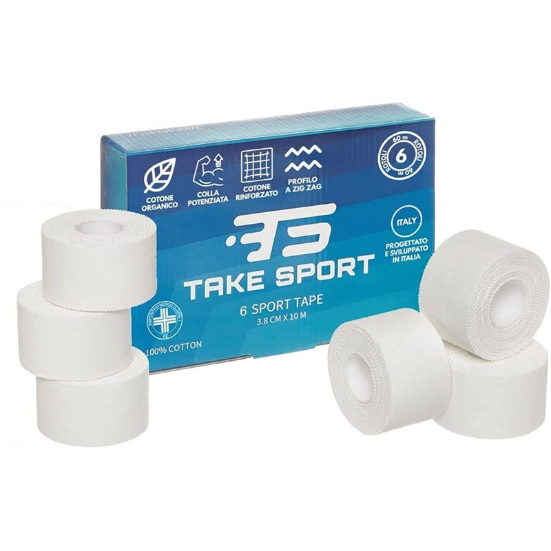 Take Sport Sports Bands, Crossfit, Bandages Boxing, Sports Bands, Training Bands, Sports Tape, Tape Sport, Physio Tape, Finger Tape 3.8 X 10 M, 100% Cotton, Zig Zag Edge, Non-Elastic, White (6) - NewNest Australia