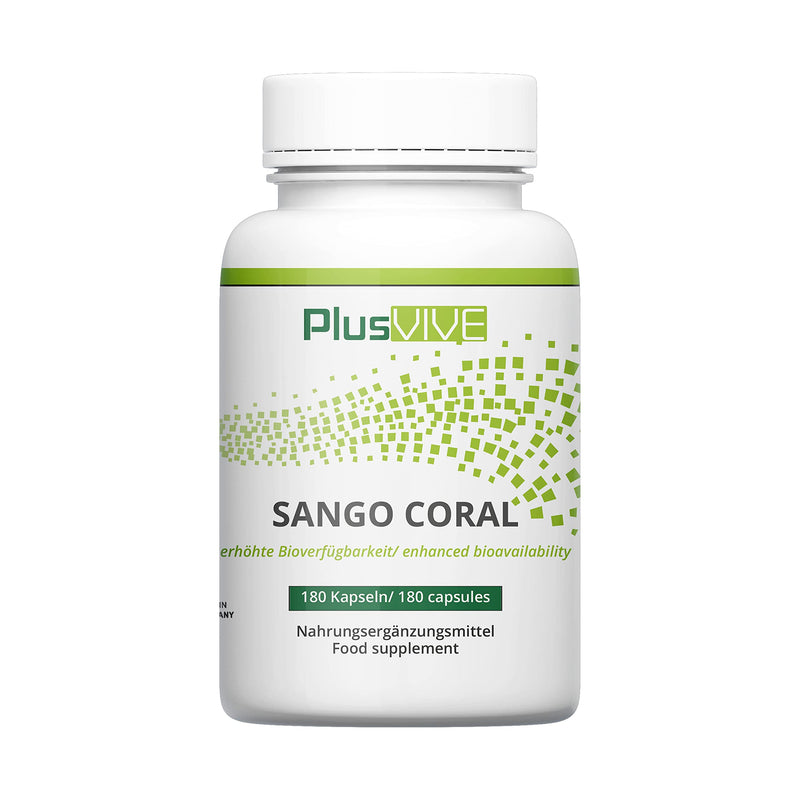 Plusvive Sango Coral 180 capsules - high dose with 1100 mg Sango Coral per capsule - natural calcium and magnesium in a ratio of 2:1 - laboratory tested and vegan single - NewNest Australia