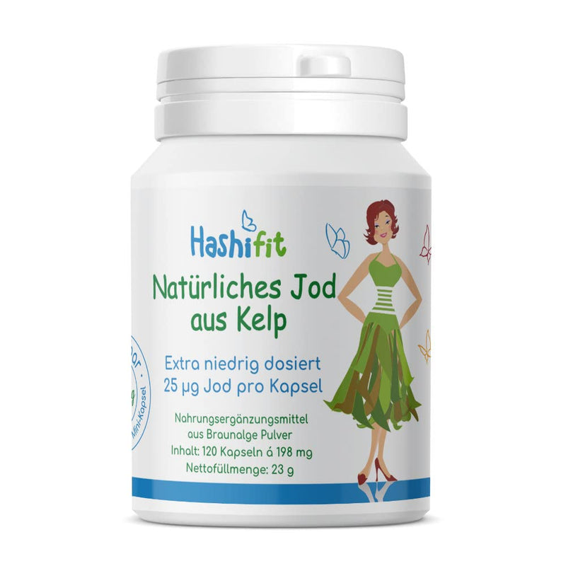 Extra low dosage - 25µg natural iodine from kelp - 120 mini capsules - can be finely dosed in small, fine doses for iodine sensitivity and thyroid Hashimoto - NewNest Australia