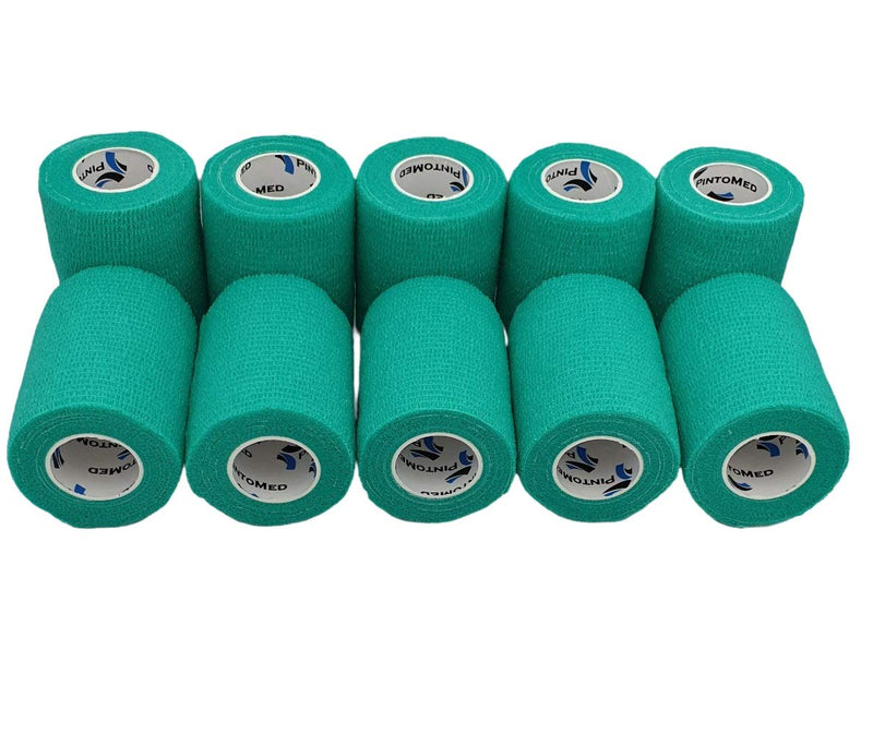 Pintomed Self-Adhesive Bandage Stretched - 10 X Green Bandages Rolls - 7.5 Cm X 4.5 M Cohesive Bandage Bandage Fixation Bandage Self-Adhesive Health Plaster Sports Tape; Piece For Wrist Leg Arm Vet - NewNest Australia