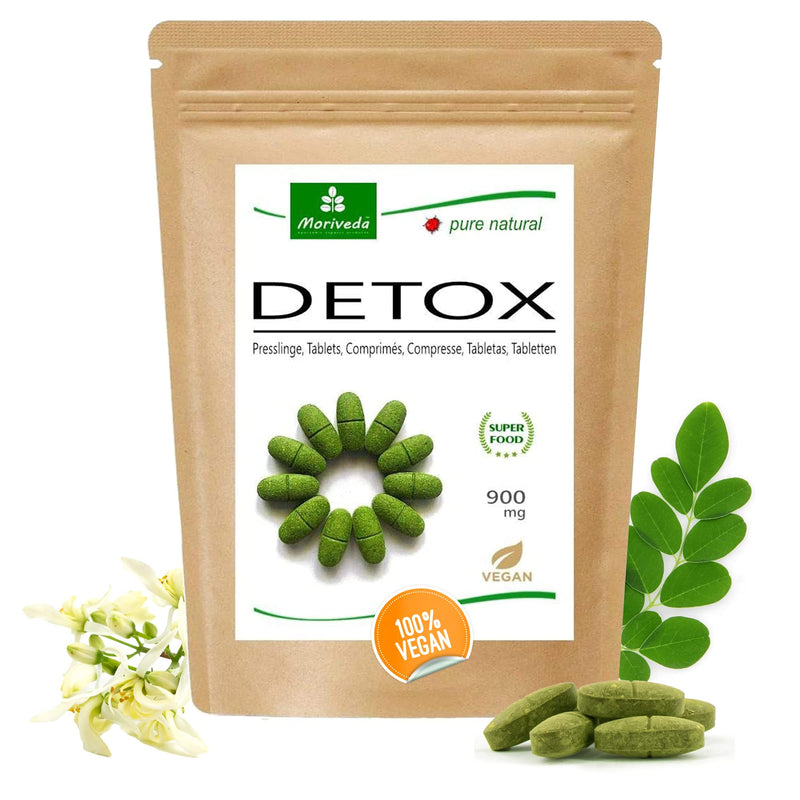 Moriveda Moringa Detox Tablets 900 Mg, Pack Of 120 I Moringa, Flaxseed, Barley Grass & Spirulina As A Natural Detoxification & Detoxification Treatment I Vegan & Gluten Free I 120 Tablets - NewNest Australia