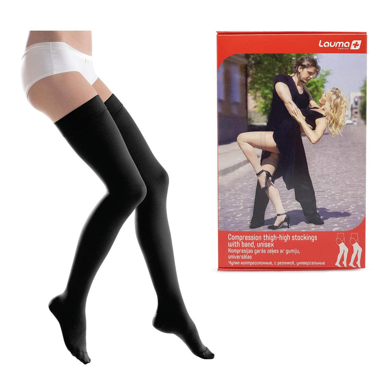 Lauma Medical, 23-32 Mmhg Medical Compression Stockings With Silicone Edge For Men And Women, Class Ii, Class 2, Closed Toe Area, Thigh-High Stockings Short, S-Size, Black - NewNest Australia