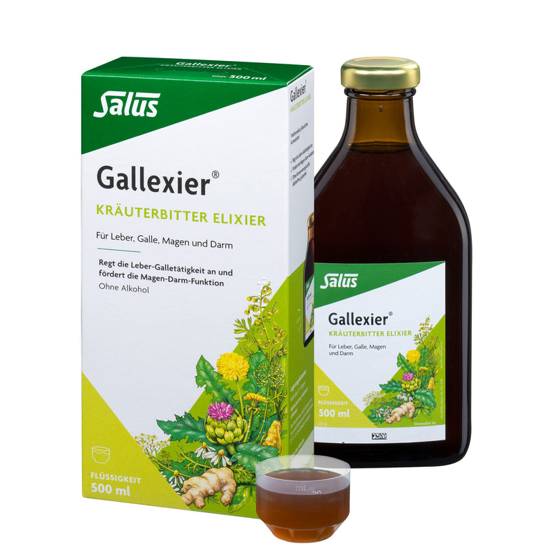 Salus Gallexier Herbal Bitter Elixir - 1 X 500 Ml Liquid - Over-The-Counter Medicine - For Liver, Bile, Stomach And Intestines - Promotes Gastrointestinal Function - Alcohol-Free - NewNest Australia