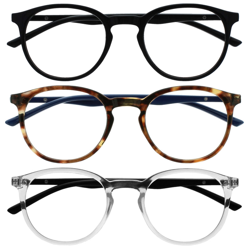 OPULIZE Met Glasses Blue Light Filter Pack of 3 Slim Round Frame Spring Hinges Improves Sleep Computer Glasses Gaming Anti-Reflective Black Brown Transparent Men Women BBB60-12C +0.00 +0.00 Diopter Black / Brown Dark Blue / Clear Black - NewNest Australia