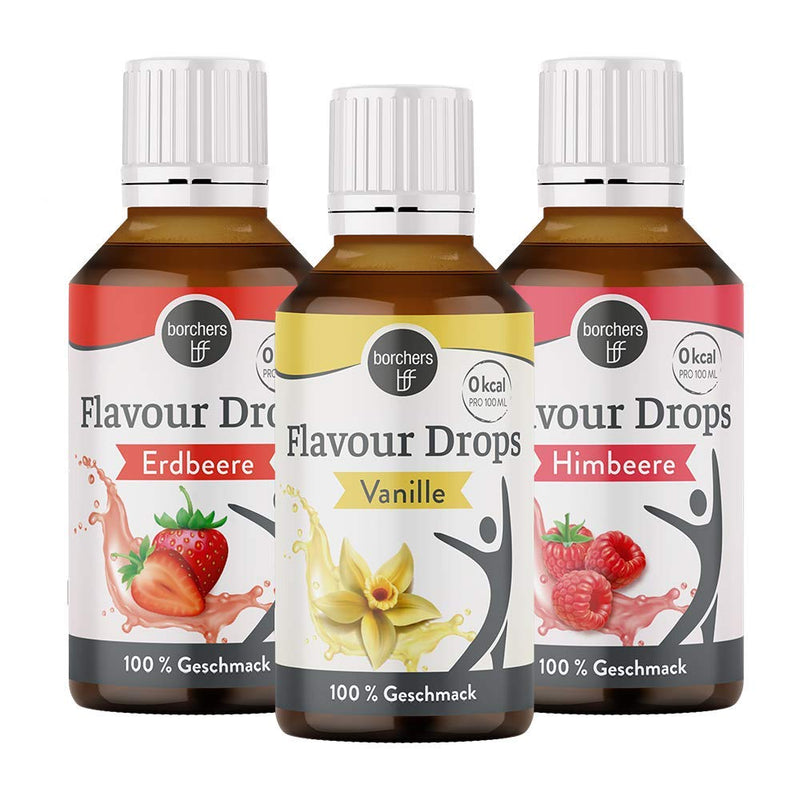 Borchers Flavor Drops - Raspberry, Strawberry, Vanilla - 3 x 30ml - 0 Calories - Sweetener Liquid - For Cooking and Baking - Drinks - NewNest Australia