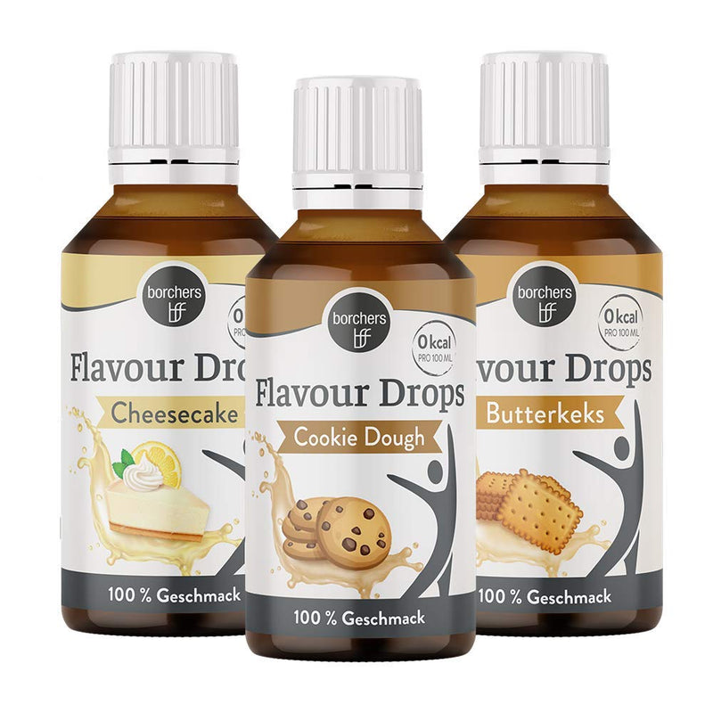 Borchers Flavor Drops, Sample Package, 1 X Cheesecake, Cookie Dough And Shortbread, 3 X 30 Ml, 0 Calories, Liquid Sweetener For Cooking And Baking, For Drinks - NewNest Australia