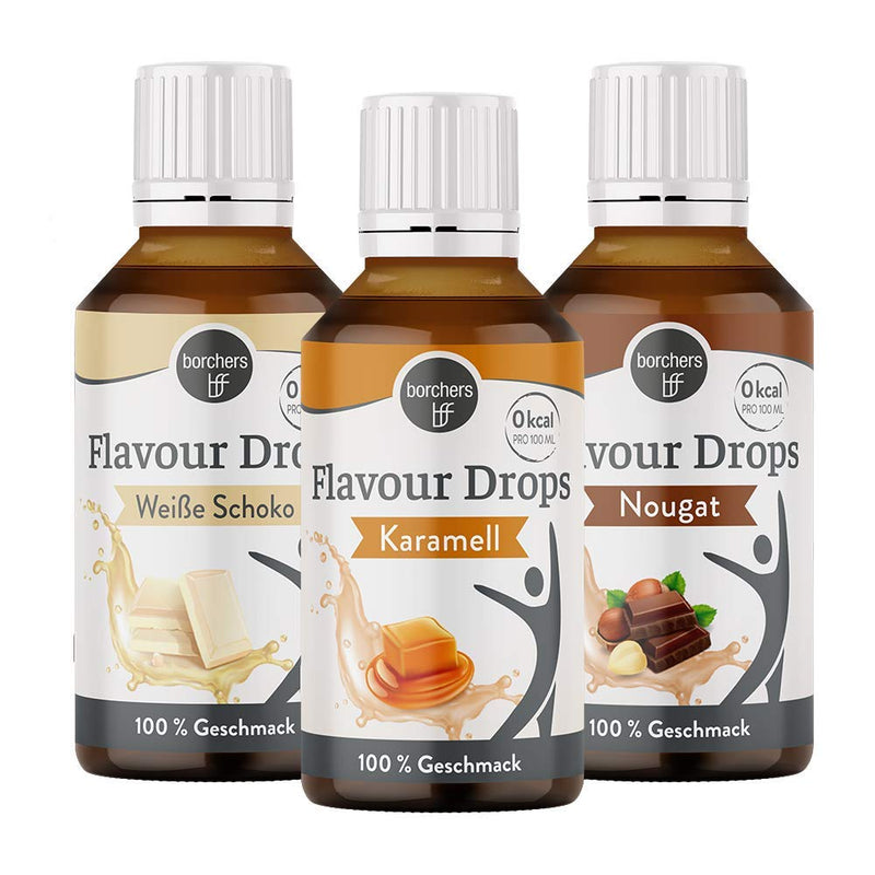 Borchers Flavor Drops Tasting Pack | 1 X White Chocolate, Caramel And Nougat | 3 X 30Ml | 0 Calories | Sweetener Liquid | For Cooking And Baking | For Drinks - NewNest Australia