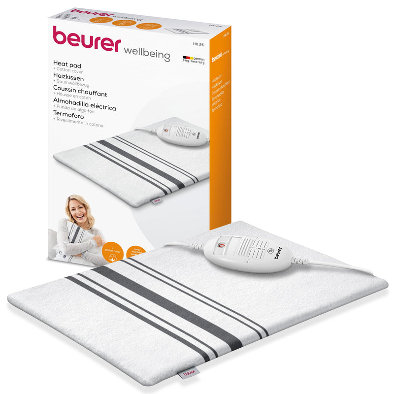 Beurer HK 25 heating pad, cozy heat pad with 3 temperature levels, automatic switch-off and safety system, machine washable, 40 x 30 cm, white-gray With removable cover - NewNest Australia